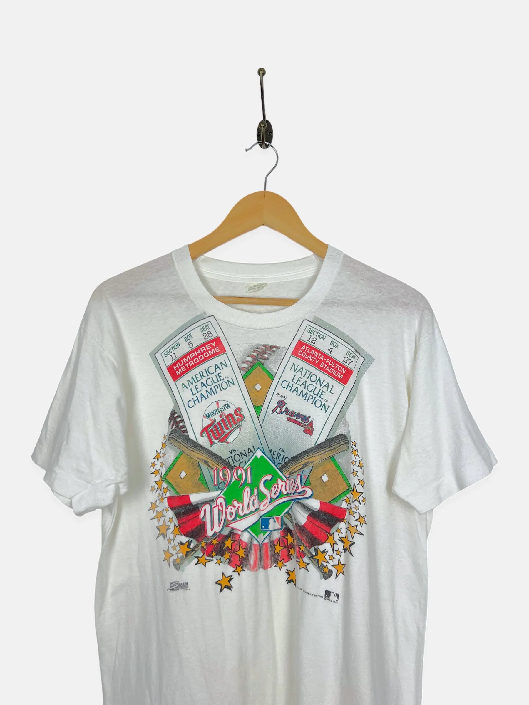 1991 Twins vs Braves MLB USA Made Vintage T-Shirt Size 12