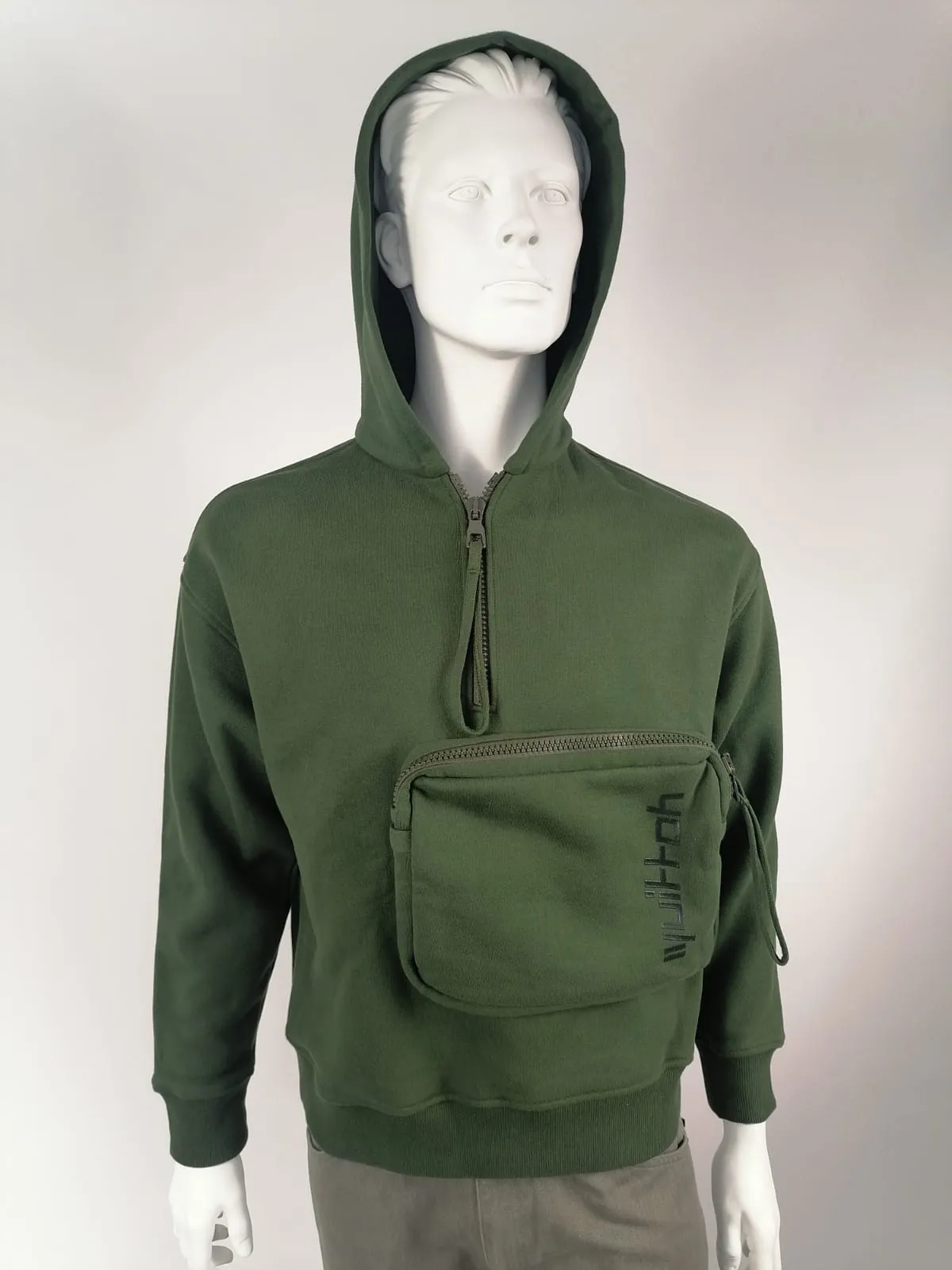 3D Patched Pocket Half Zipped Sweater