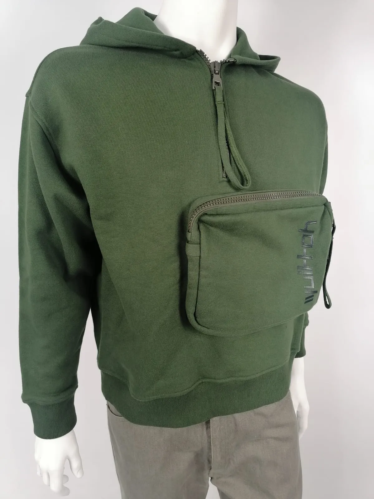 3D Patched Pocket Half Zipped Sweater
