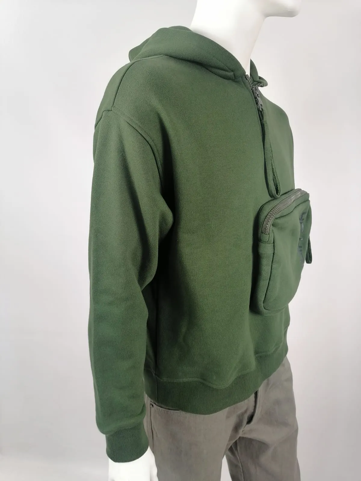 3D Patched Pocket Half Zipped Sweater