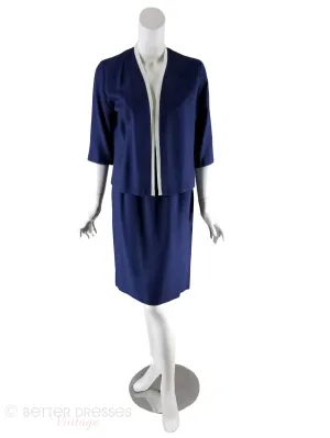 60s Navy Blue Skirt Suit - sm, med