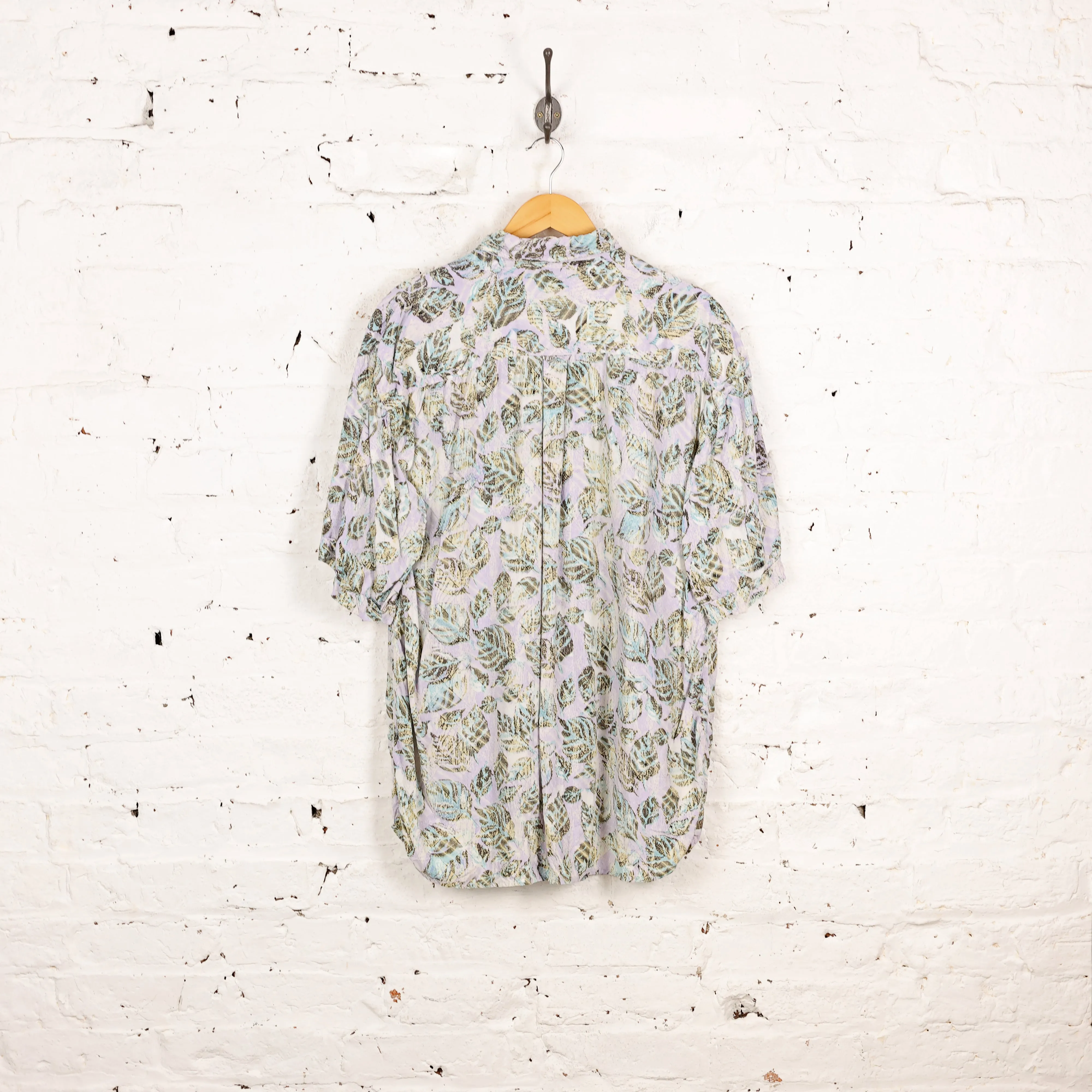 90s Leaves Pattern Shirt - Purple - L