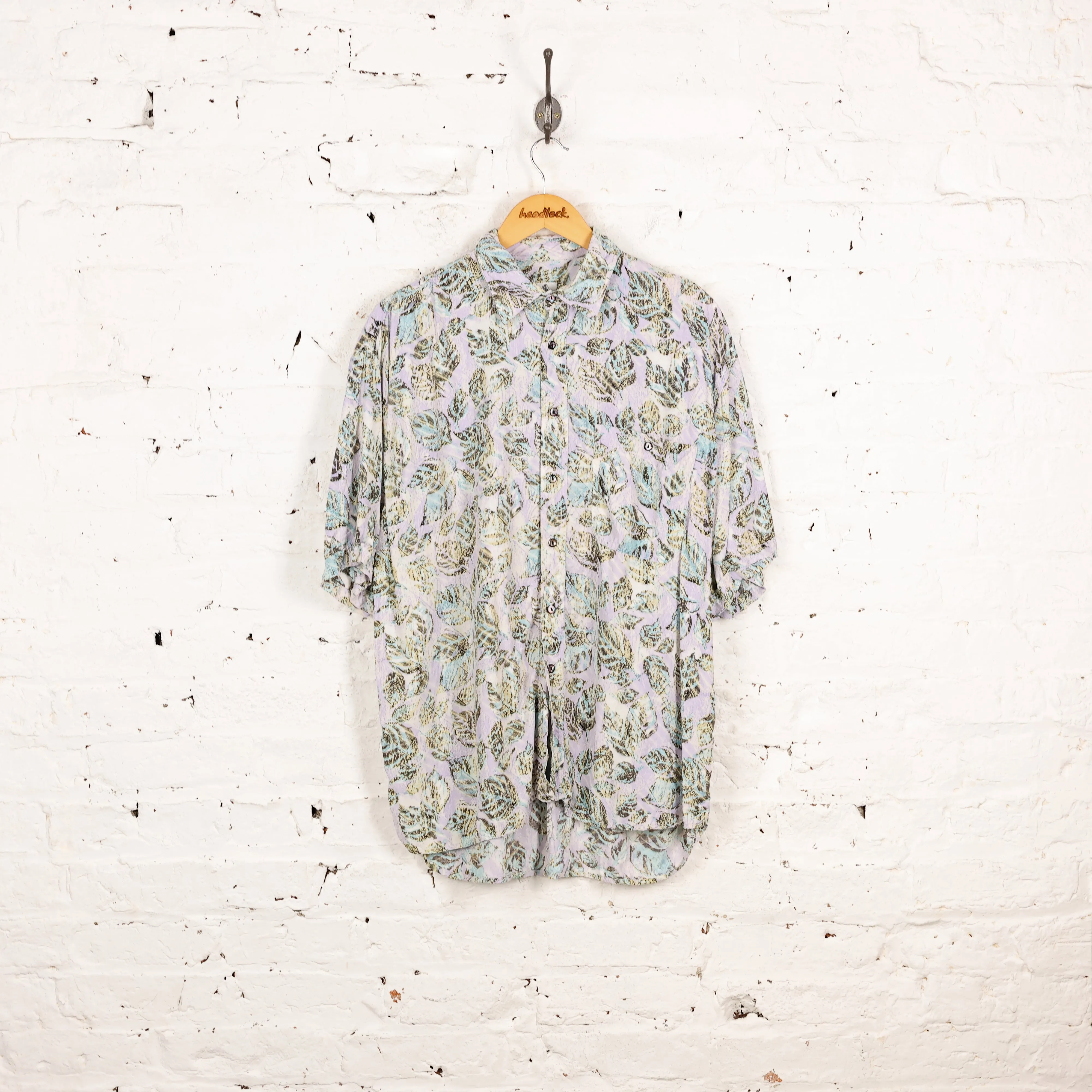 90s Leaves Pattern Shirt - Purple - L