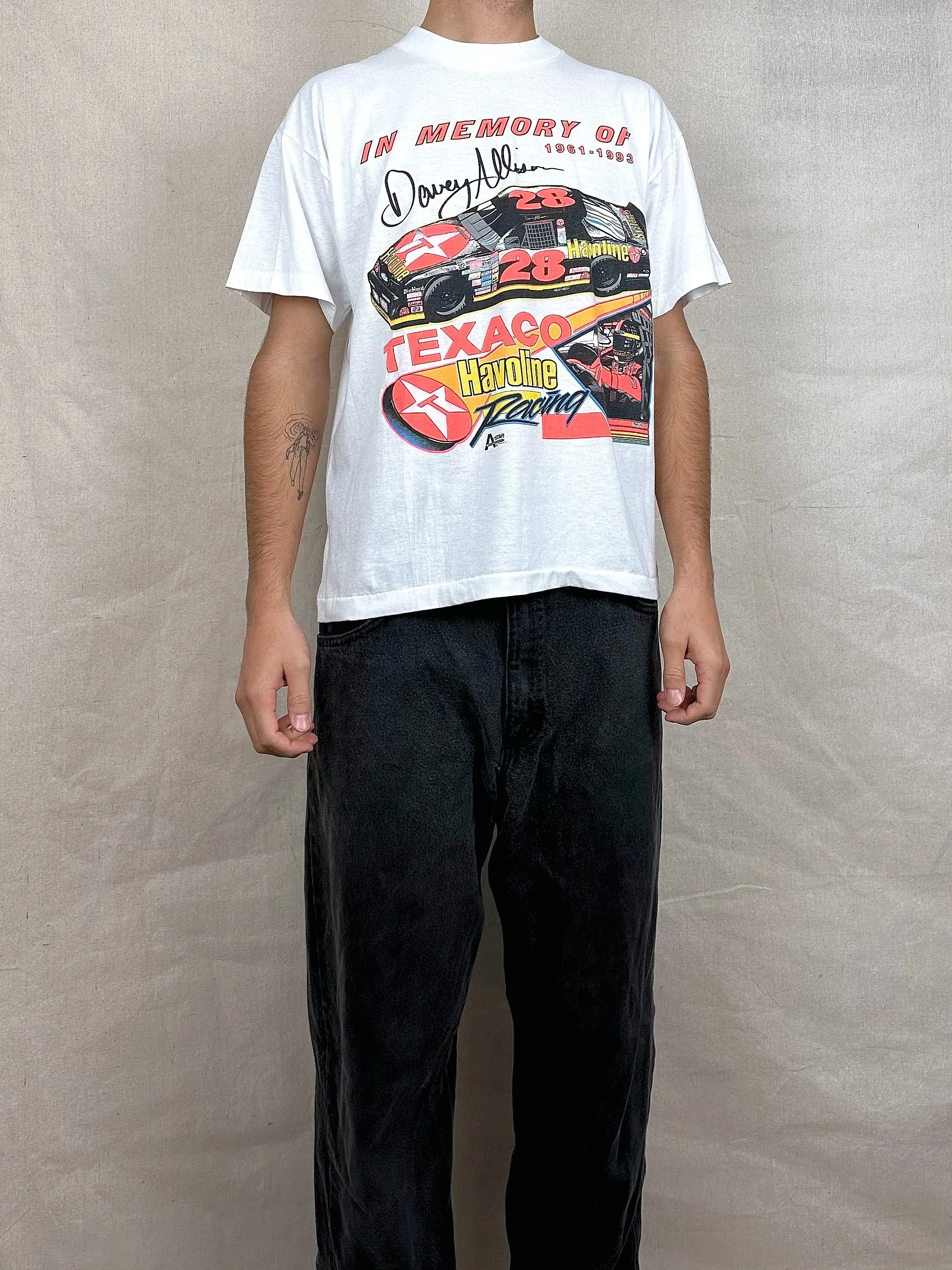 90's NASCAR Davey Allison USA Made Vintage Racing T-Shirt Size 14