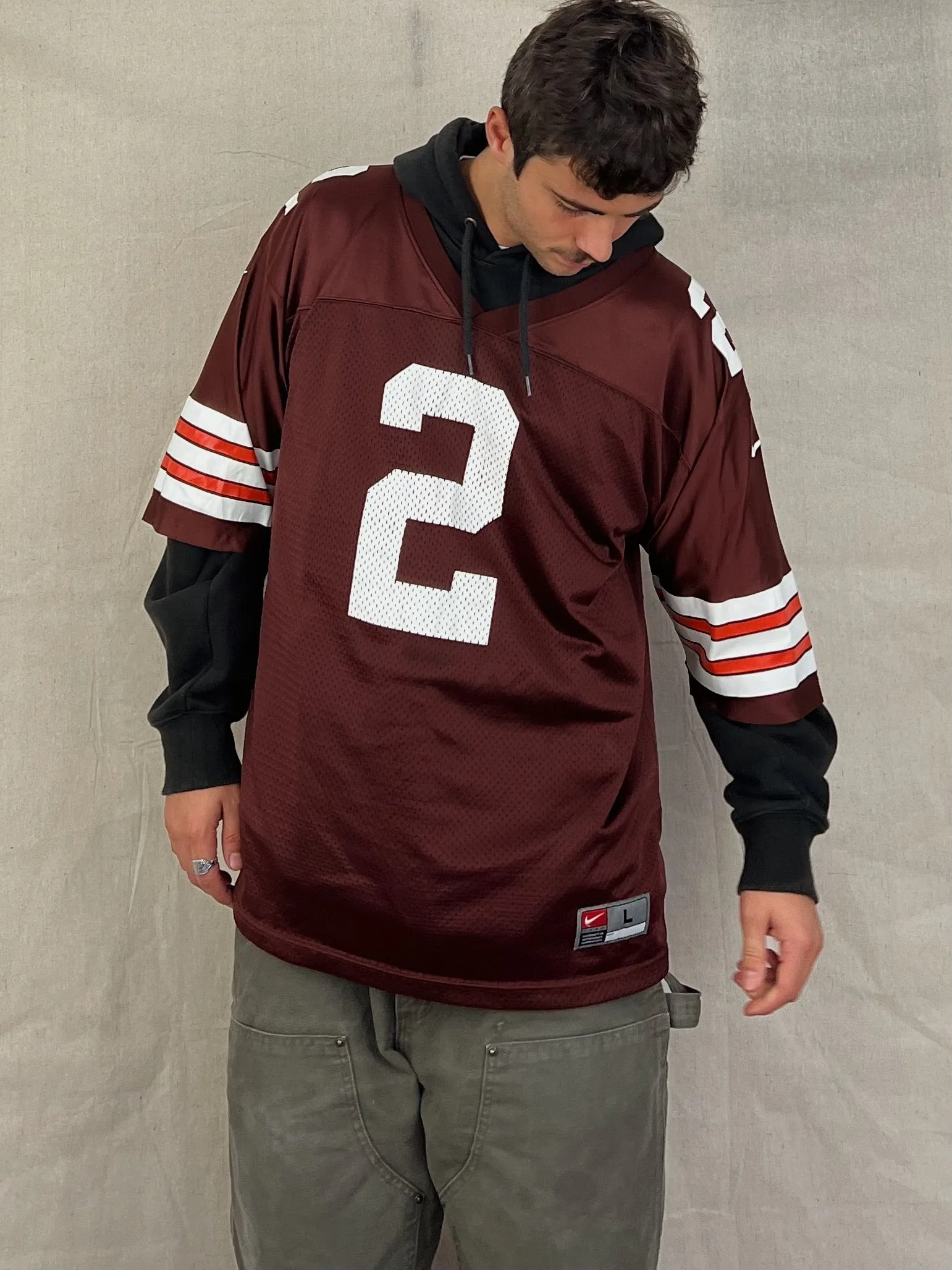 90's Nike Cleveland Browns NFL USA Made Vintage Couch #2 Jersey Size L-XL