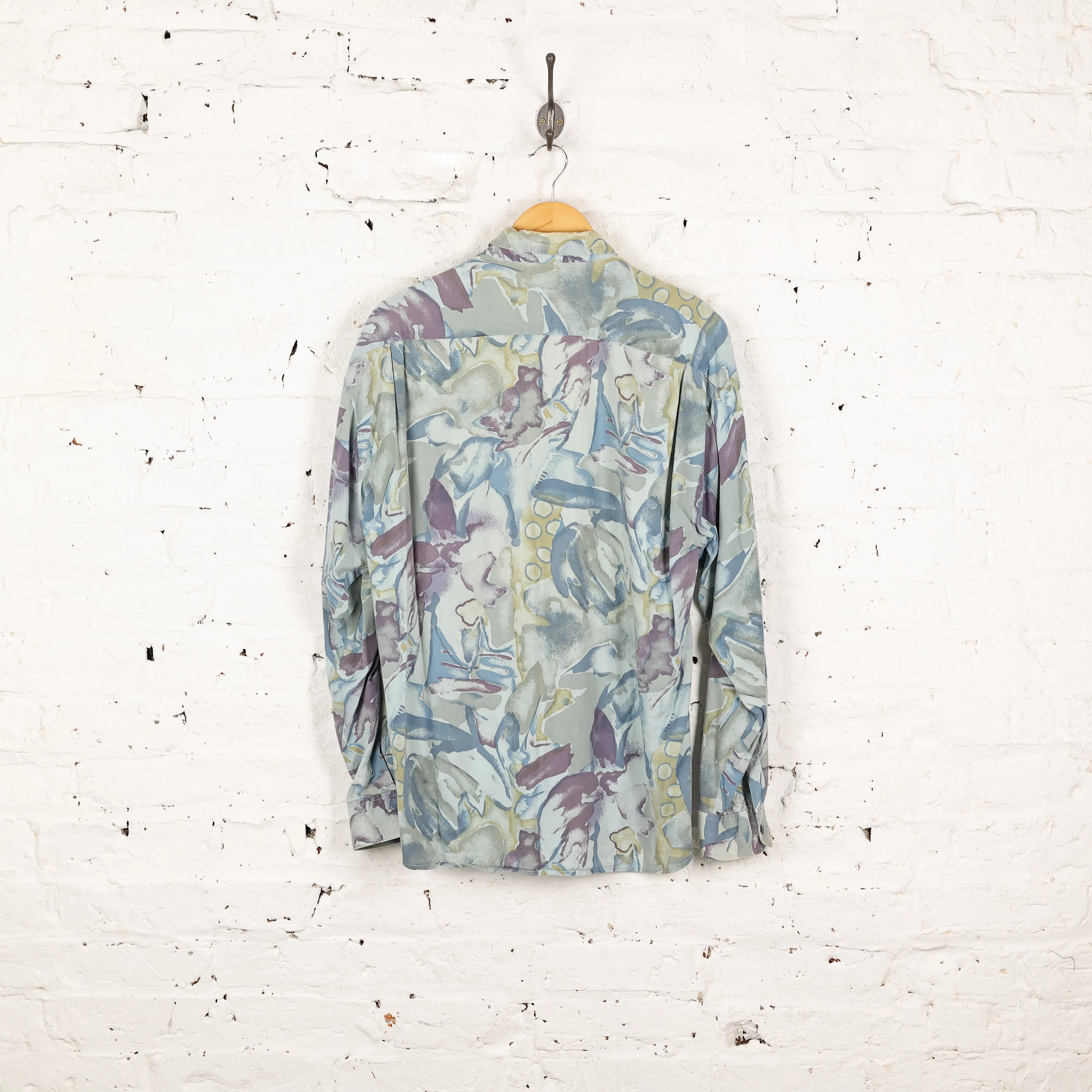 90s Pattern Long Sleeve Shirt - Green - S