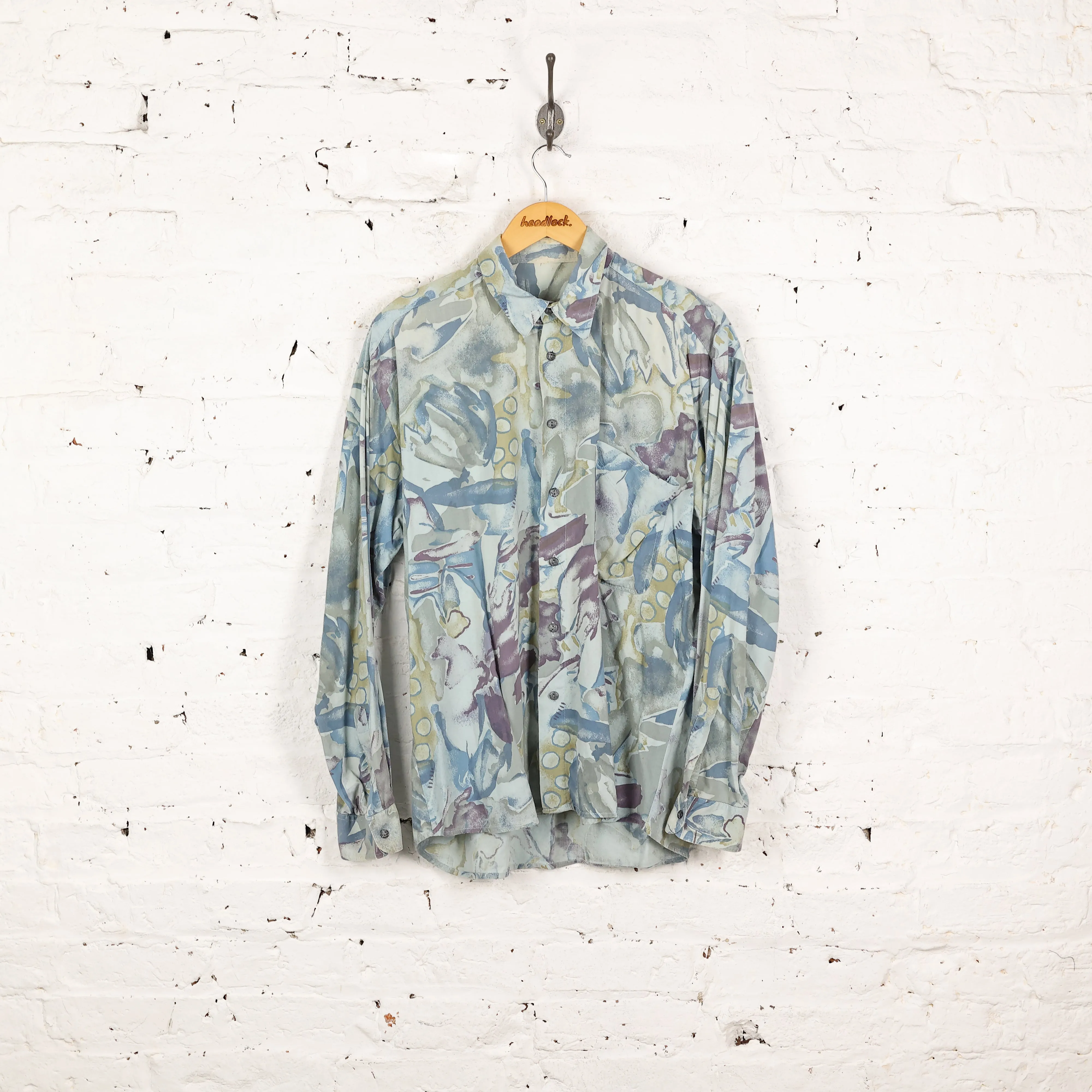90s Pattern Long Sleeve Shirt - Green - S
