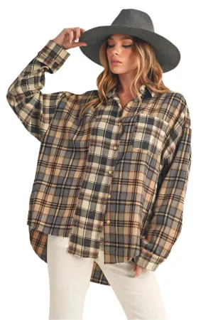 Aemi   Co Frayed Hem Plaid Button Up Flannel Shirt