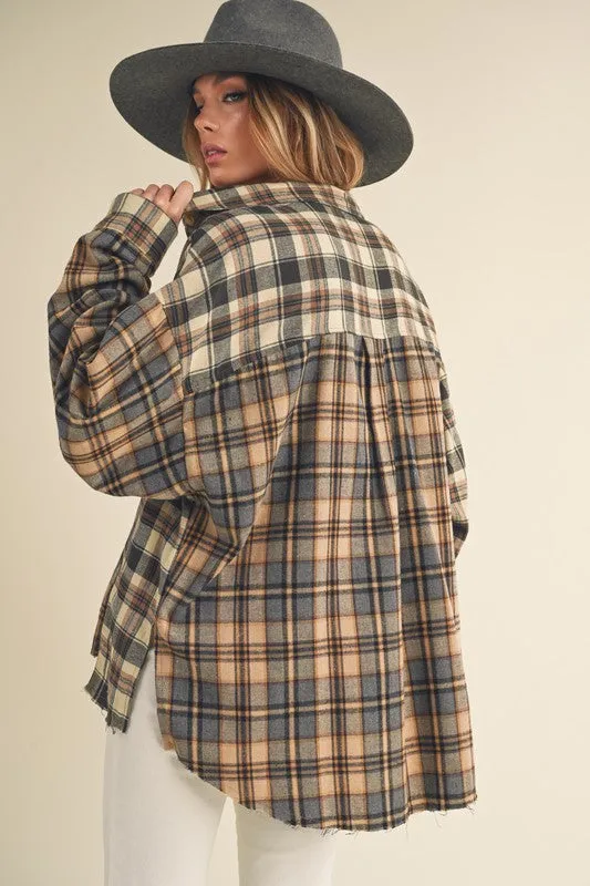 Aemi   Co Frayed Hem Plaid Button Up Flannel Shirt