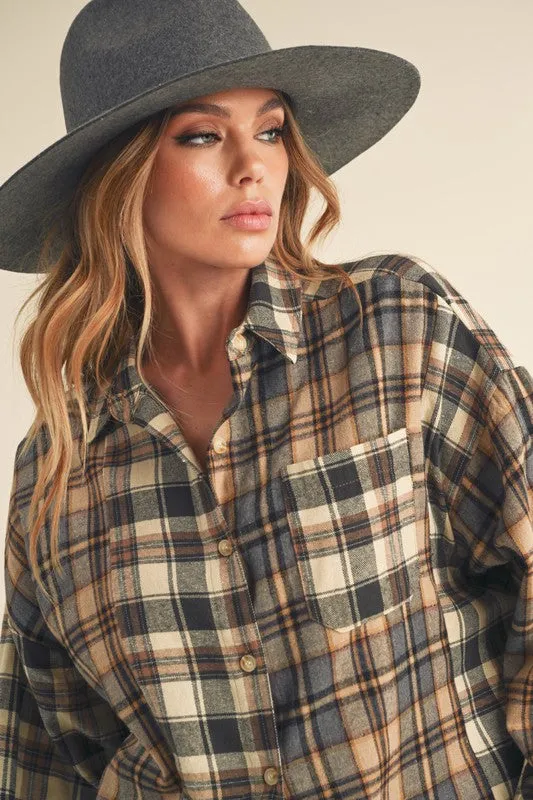Aemi   Co Frayed Hem Plaid Button Up Flannel Shirt