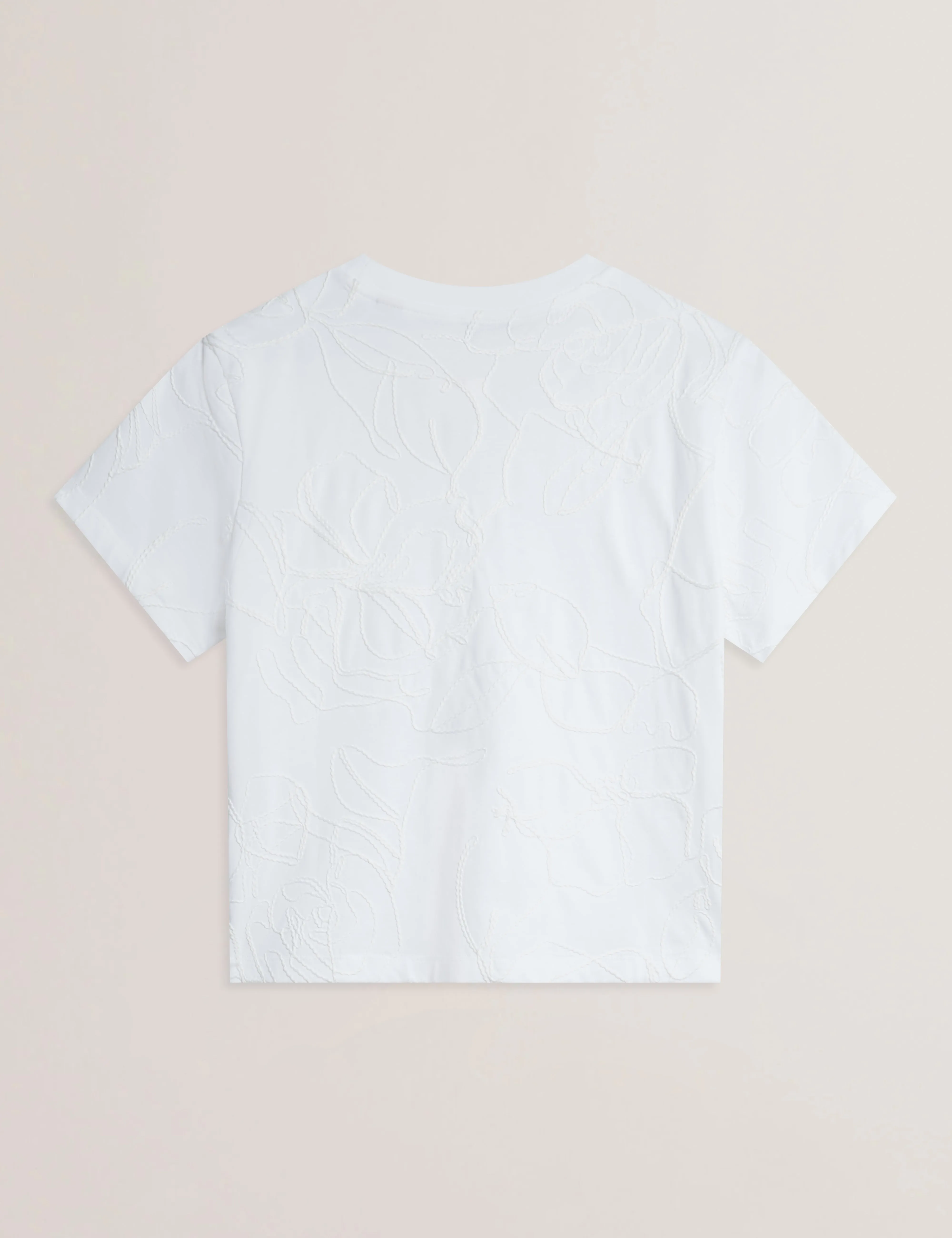 Agaly Short Sleeve All Over Embroidered Boxy Tee Ivory