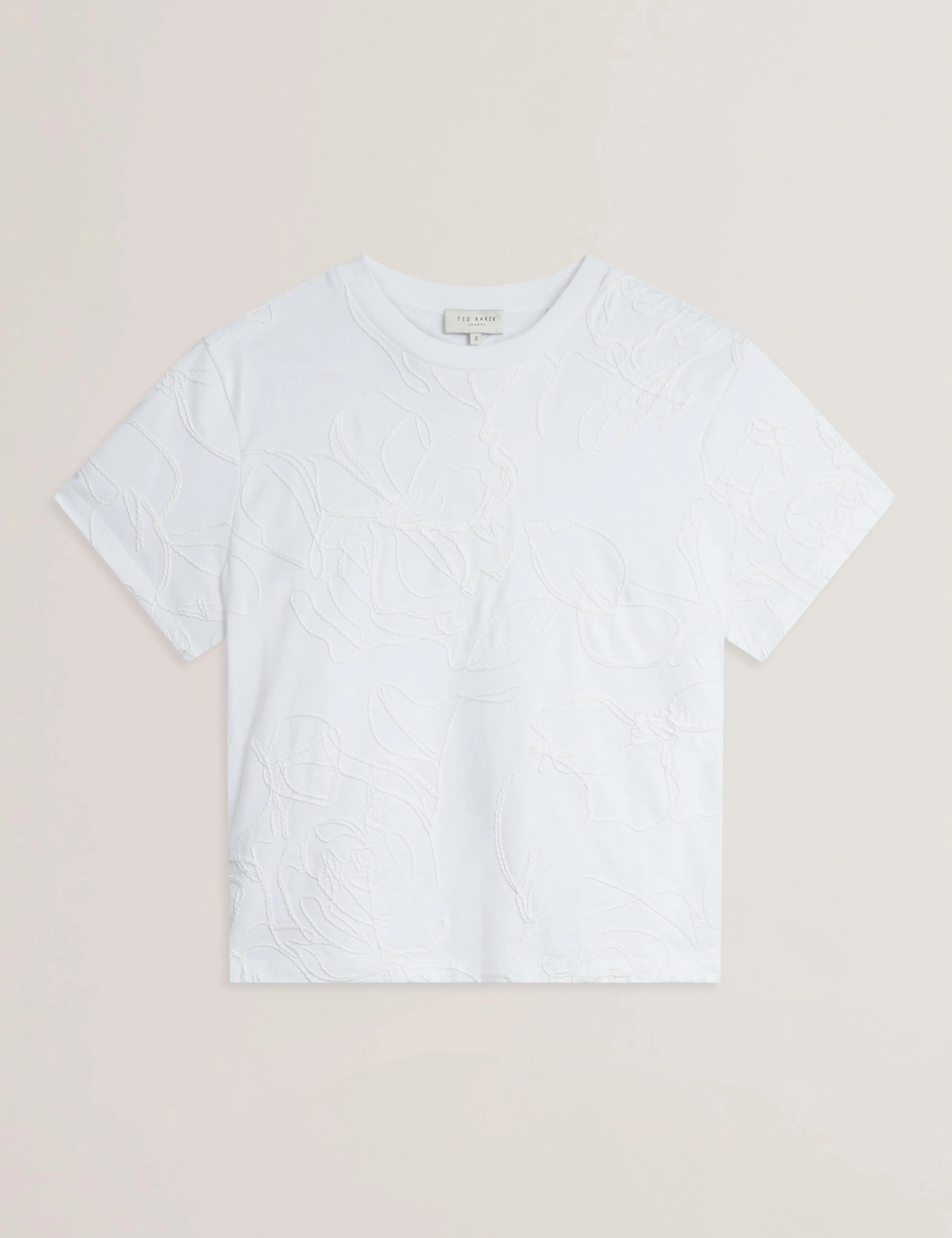 Agaly Short Sleeve All Over Embroidered Boxy Tee Ivory