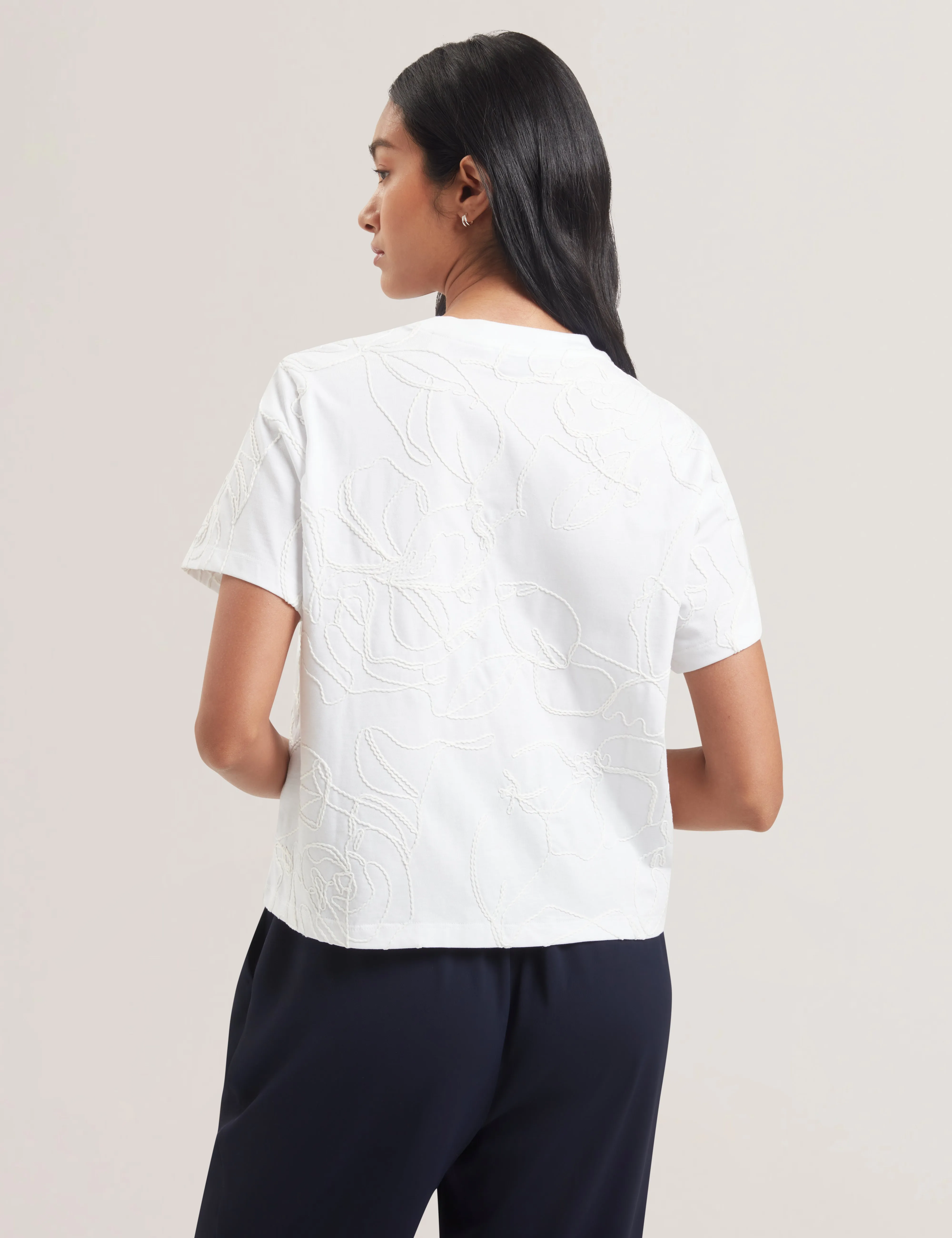 Agaly Short Sleeve All Over Embroidered Boxy Tee Ivory