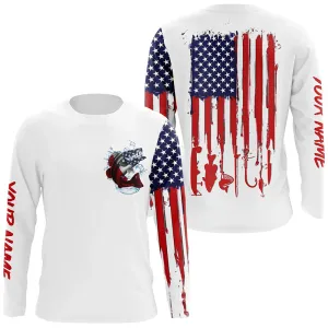American flag Largemouth Bass fishing personalized patriotic UV Protection long sleeve Fishing Shirts NQS5457