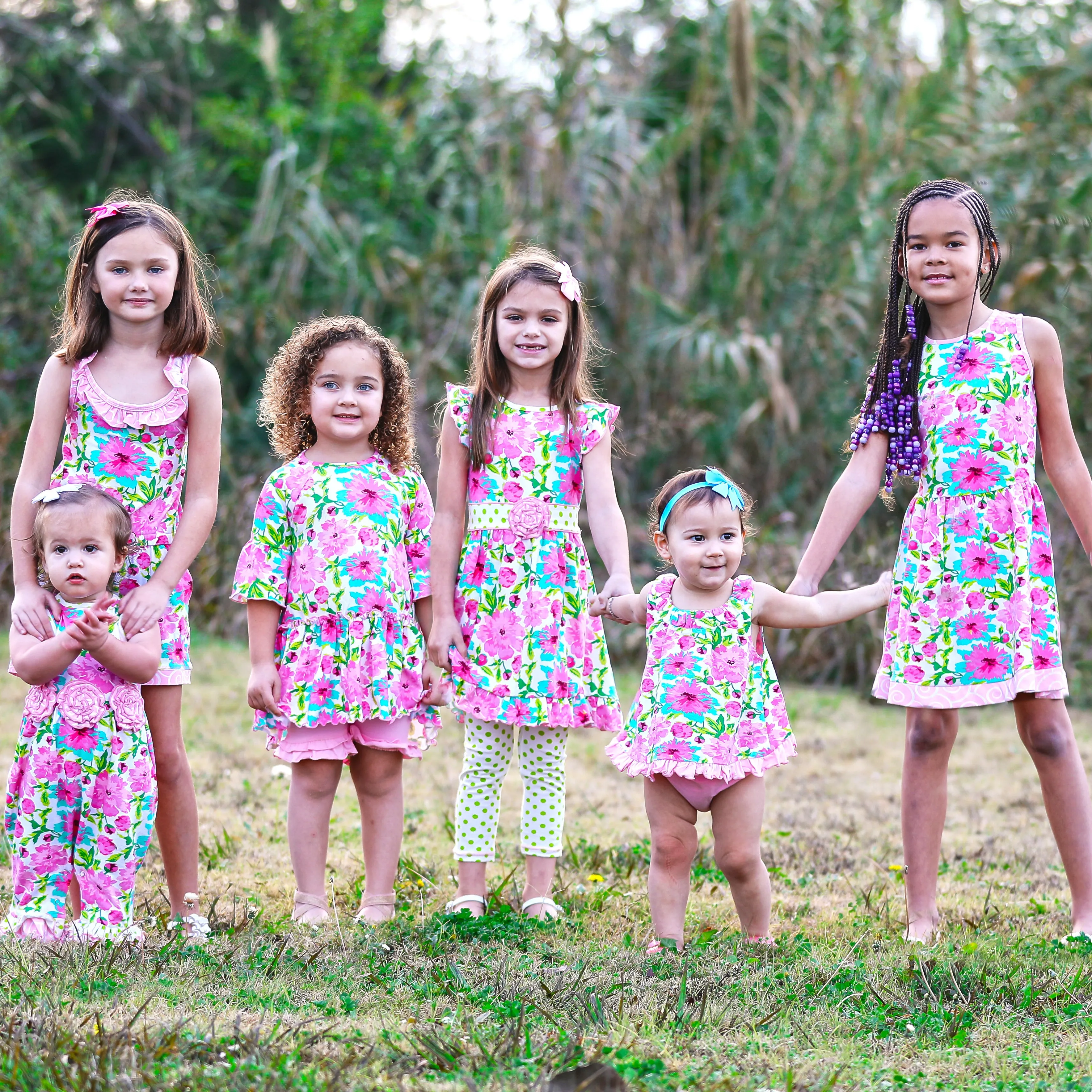 AnnLoren Little & Big Girls Spring Summer Floral Sleeveless Boutique Cotton Knit Dress