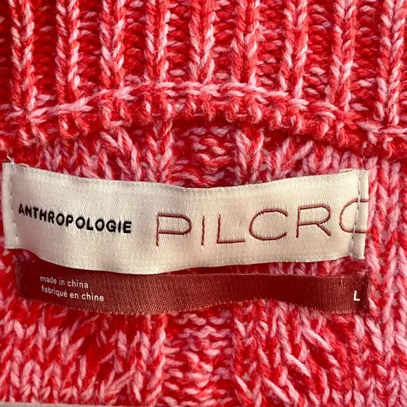 Anthropologie Pilcro x Jasmine Cable Knit Oversized Pink Red Sweater Size Large
