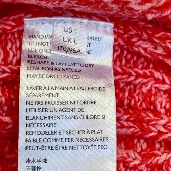 Anthropologie Pilcro x Jasmine Cable Knit Oversized Pink Red Sweater Size Large