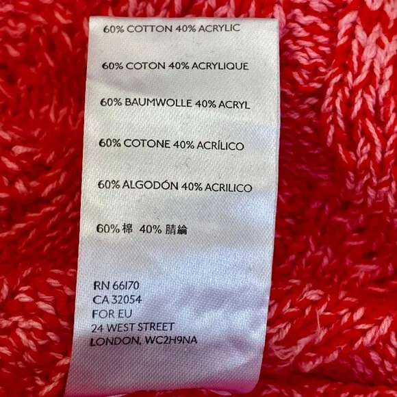 Anthropologie Pilcro x Jasmine Cable Knit Oversized Pink Red Sweater Size Large