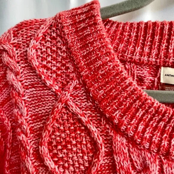 Anthropologie Pilcro x Jasmine Cable Knit Oversized Pink Red Sweater Size Large