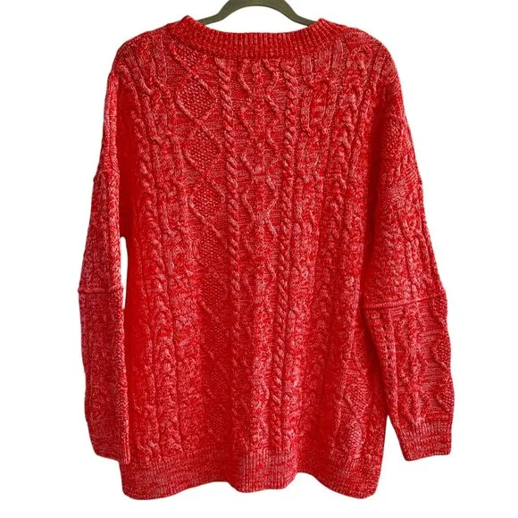 Anthropologie Pilcro x Jasmine Cable Knit Oversized Pink Red Sweater Size Large