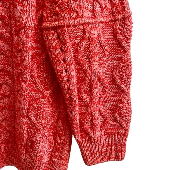Anthropologie Pilcro x Jasmine Cable Knit Oversized Pink Red Sweater Size Large
