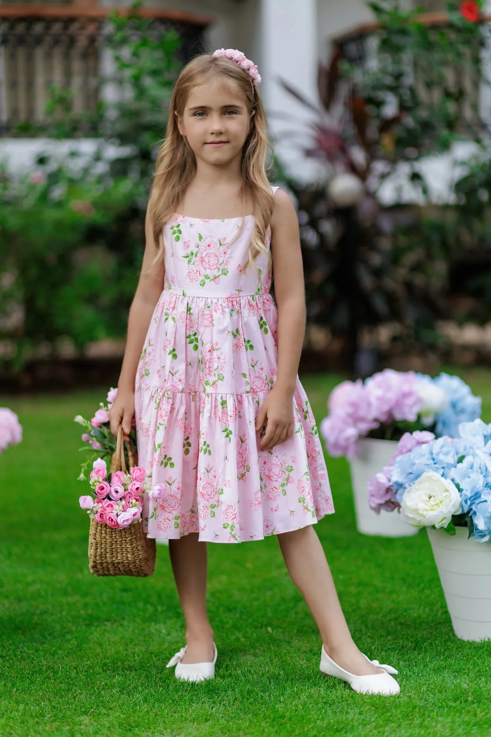 Audrey Dress- Pink w/Pink Flowers