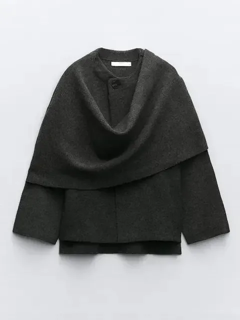 Autumn knitted cape coat with scarf - Trendy fashion for any season