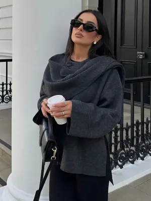 Autumn knitted cape coat with scarf - Trendy fashion for any season