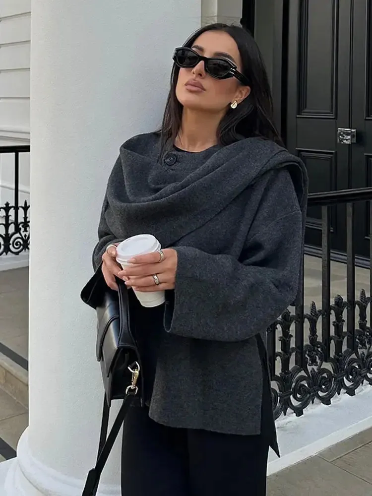Autumn knitted cape coat with scarf - Trendy fashion for any season