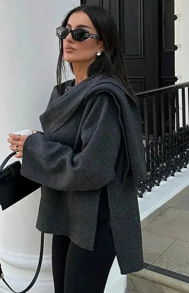 Autumn knitted cape coat with scarf - Trendy fashion for any season