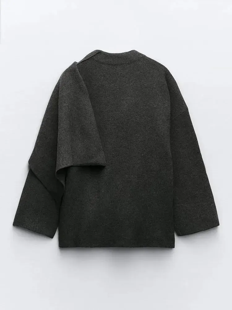 Autumn knitted cape coat with scarf - Trendy fashion for any season