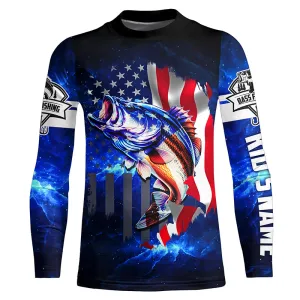 Bass Fishing 3D American Flag patriotic Customize Bass Kid Long sleeve fishing jerseys NPQ211
