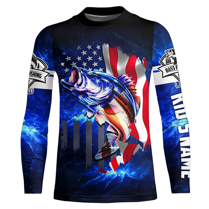 Bass Fishing 3D American Flag patriotic Customize Bass Kid Long sleeve fishing jerseys NPQ211