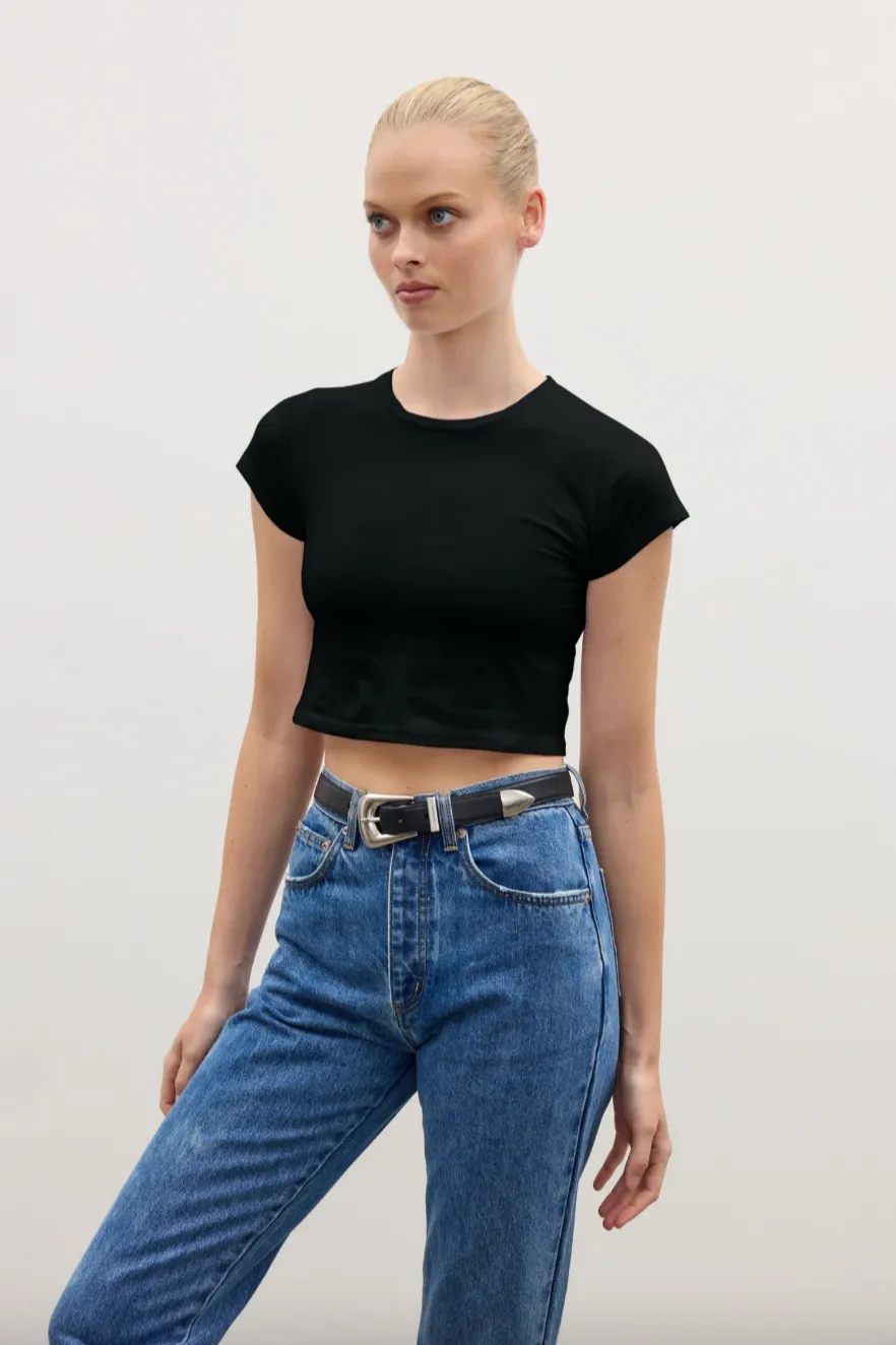 BAYSE BRAND COREY CROPPED T-SHIRT - BLACK