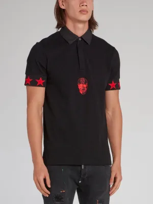 Black and Red Stars Skull Polo Shirt