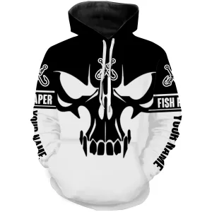 Black and White Fish Reaper Fish Skull Custom All over print Hoodie Fishing Shirts, Fish on Clothing  - HPW374