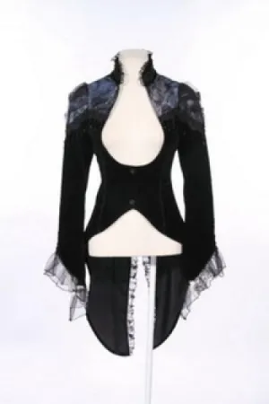 Black - Gothic Victorian Coat with Tuxedo Back Flap -