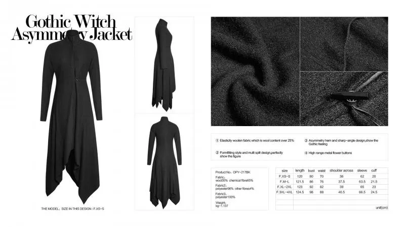 Black - Gothic Witch Asymmetry Jacket -