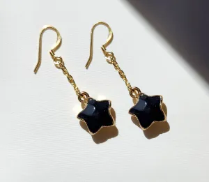 Black Onyx Star Chain Earrings