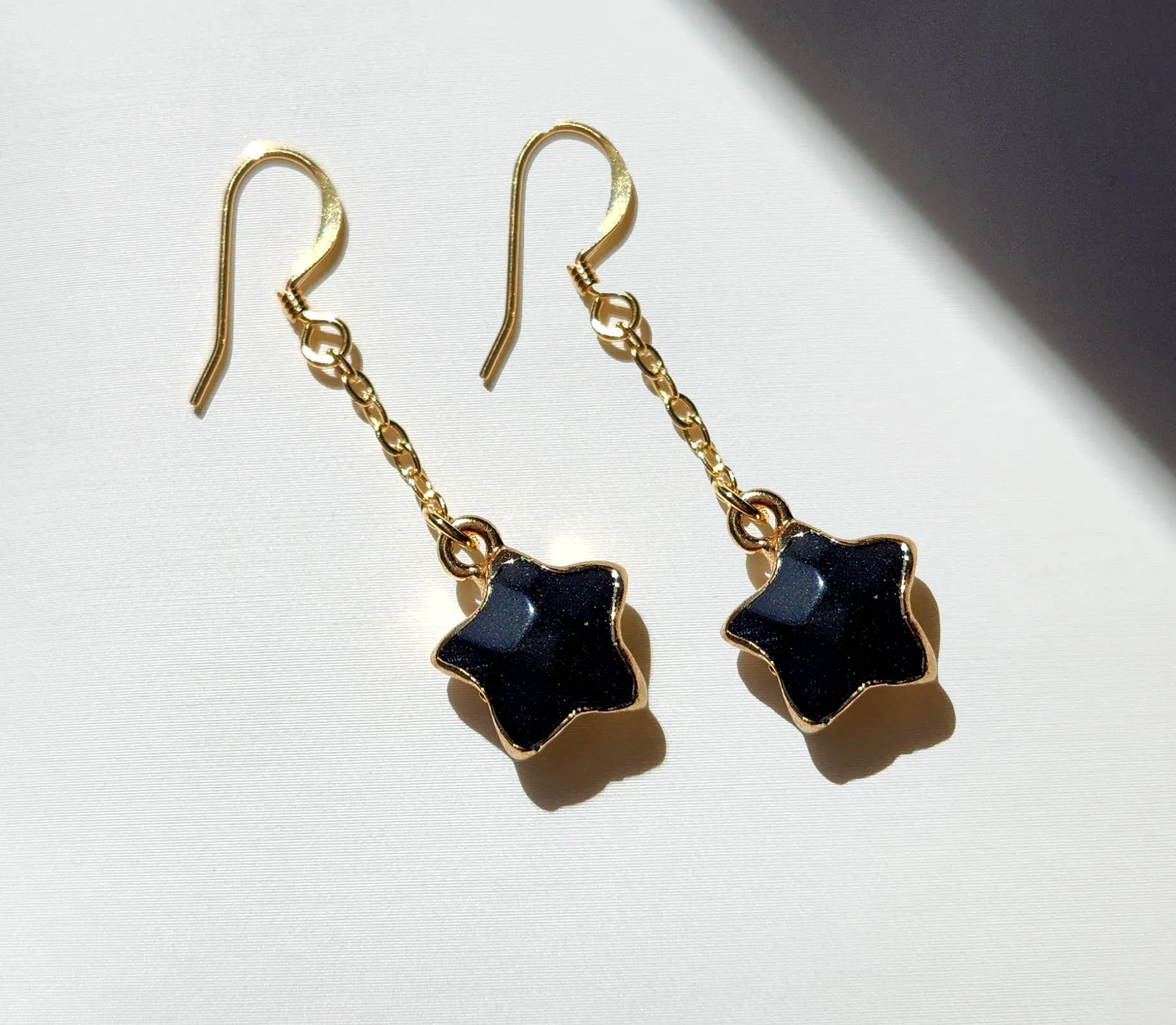 Black Onyx Star Chain Earrings