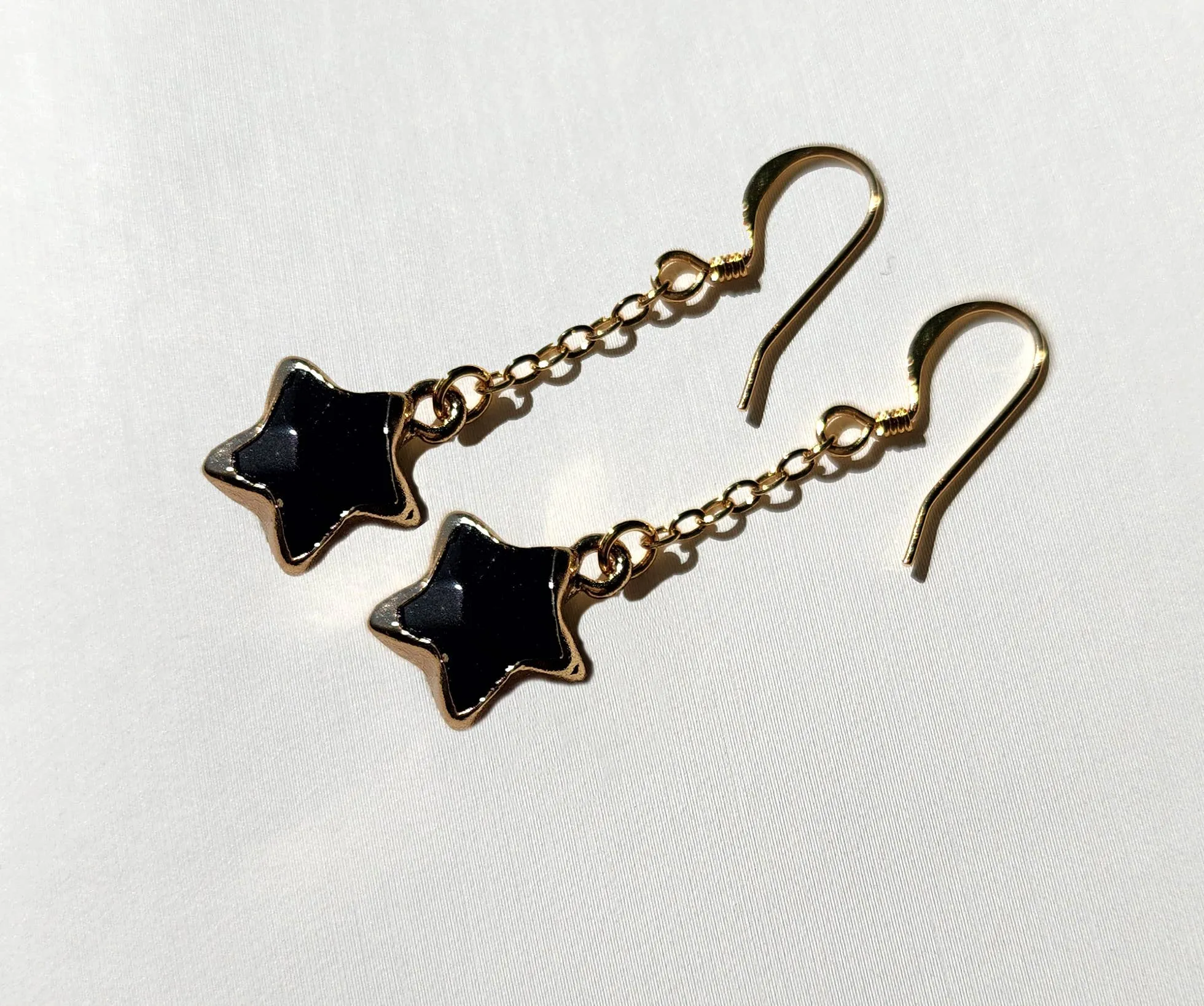 Black Onyx Star Chain Earrings