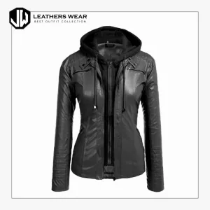 Black Womens Leather Bomber Jacket