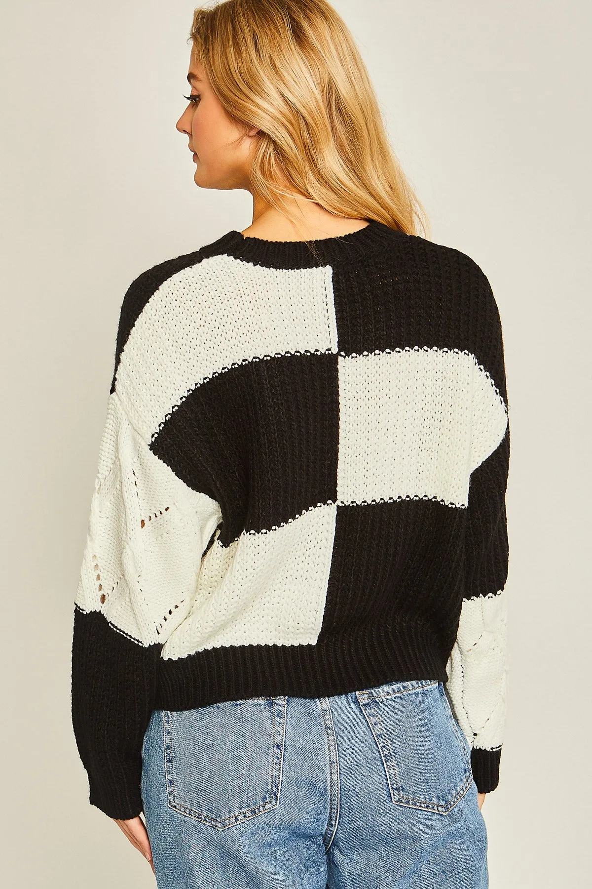 Blk Diamond Cutout Checkered Sweater