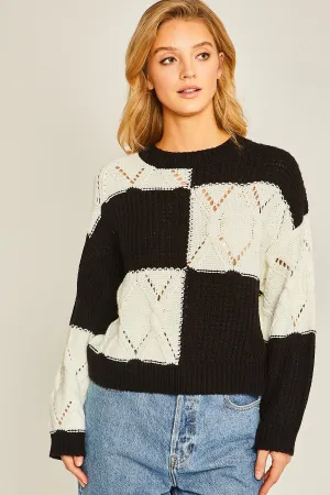 Blk Diamond Cutout Checkered Sweater