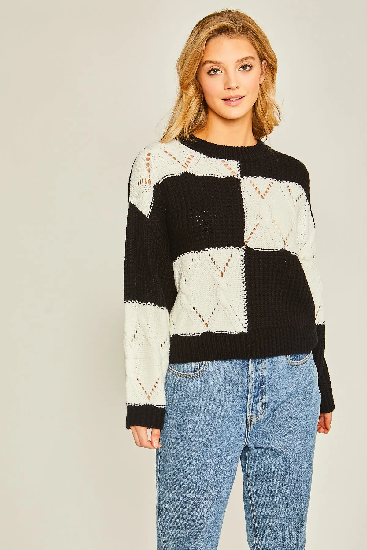 Blk Diamond Cutout Checkered Sweater