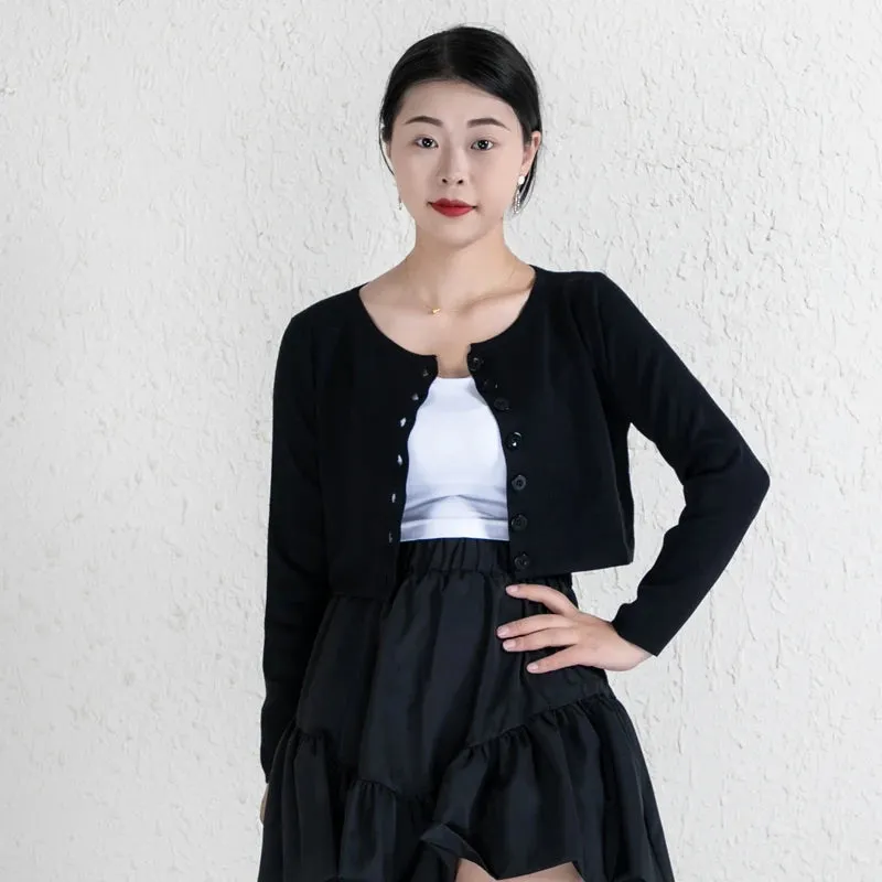 Blouses Cardigan Female Knitted Ladies Sweaters Cropped Clothing Crochet Top Korean Fashion Style Black Outerwear