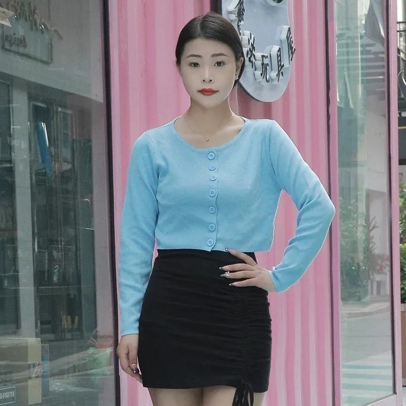 Blouses Cardigan Female Knitted Ladies Sweaters Cropped Clothing Crochet Top Korean Fashion Style Black Outerwear