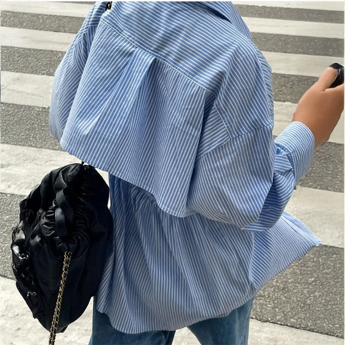 Blue Oversized Stripe Shirt With Back Detail
