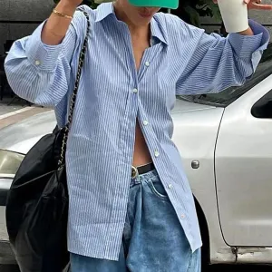 Blue Oversized Stripe Shirt With Back Detail