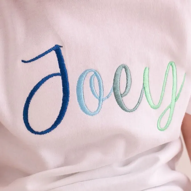 Blue Pastel Script Embroidered Tshirt